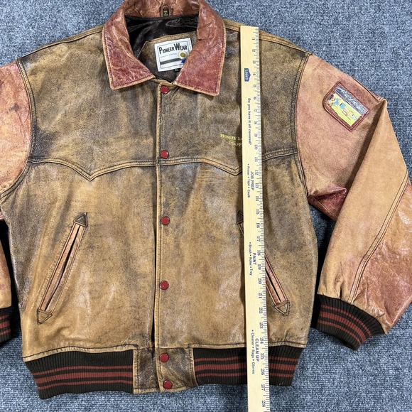 Vintage Pioneer Wear Jacket Mens XL Brown Leather Western Ranch Staff Bomber 80s - Picture 9 of 13